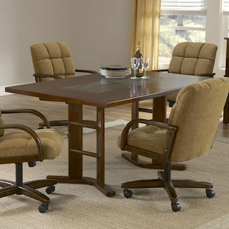 Double Pedestal Dining Table with Leaf and Slate Accents